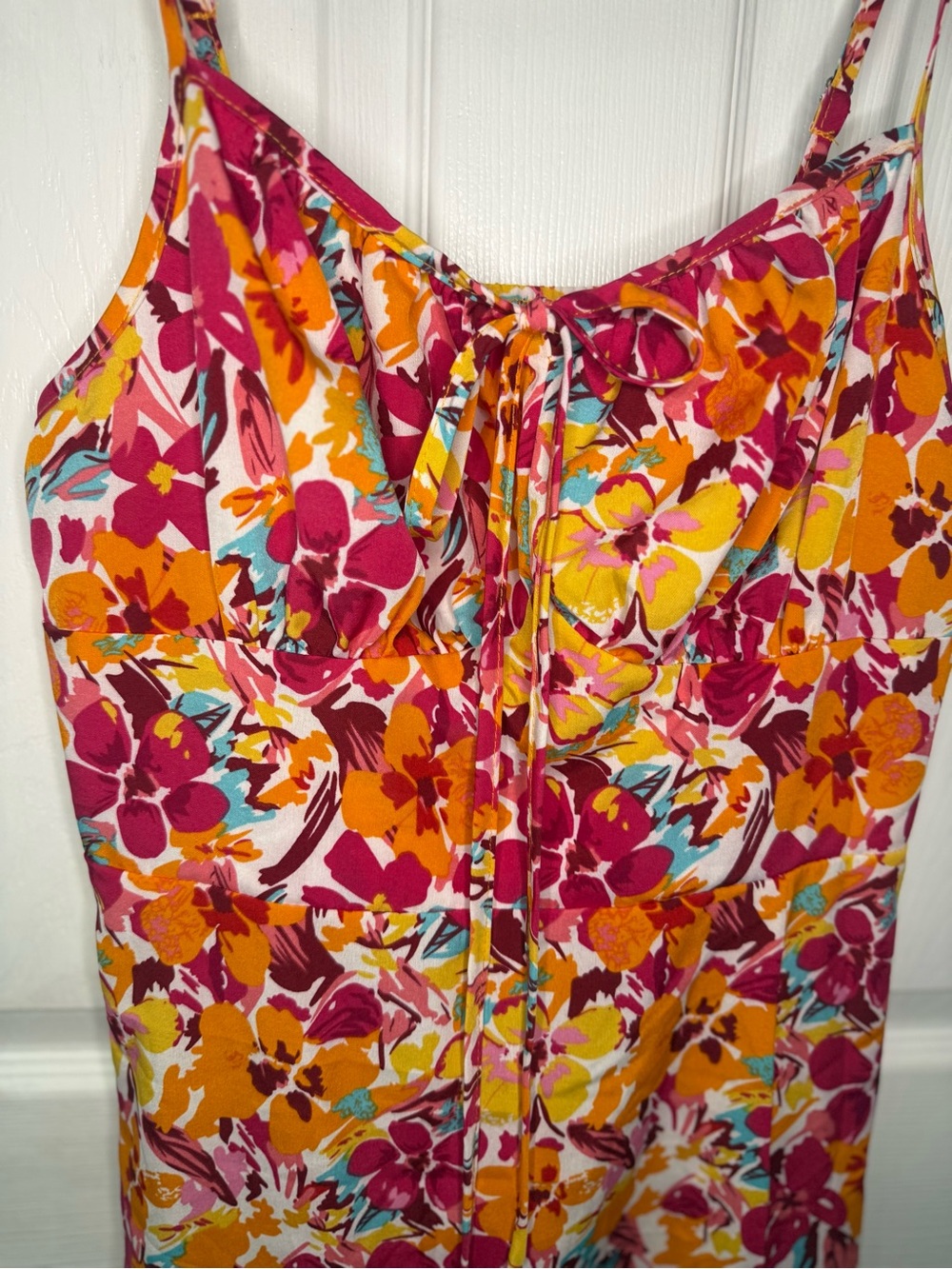 SHEIN Pink Orange Yellow Floral Midi Dress